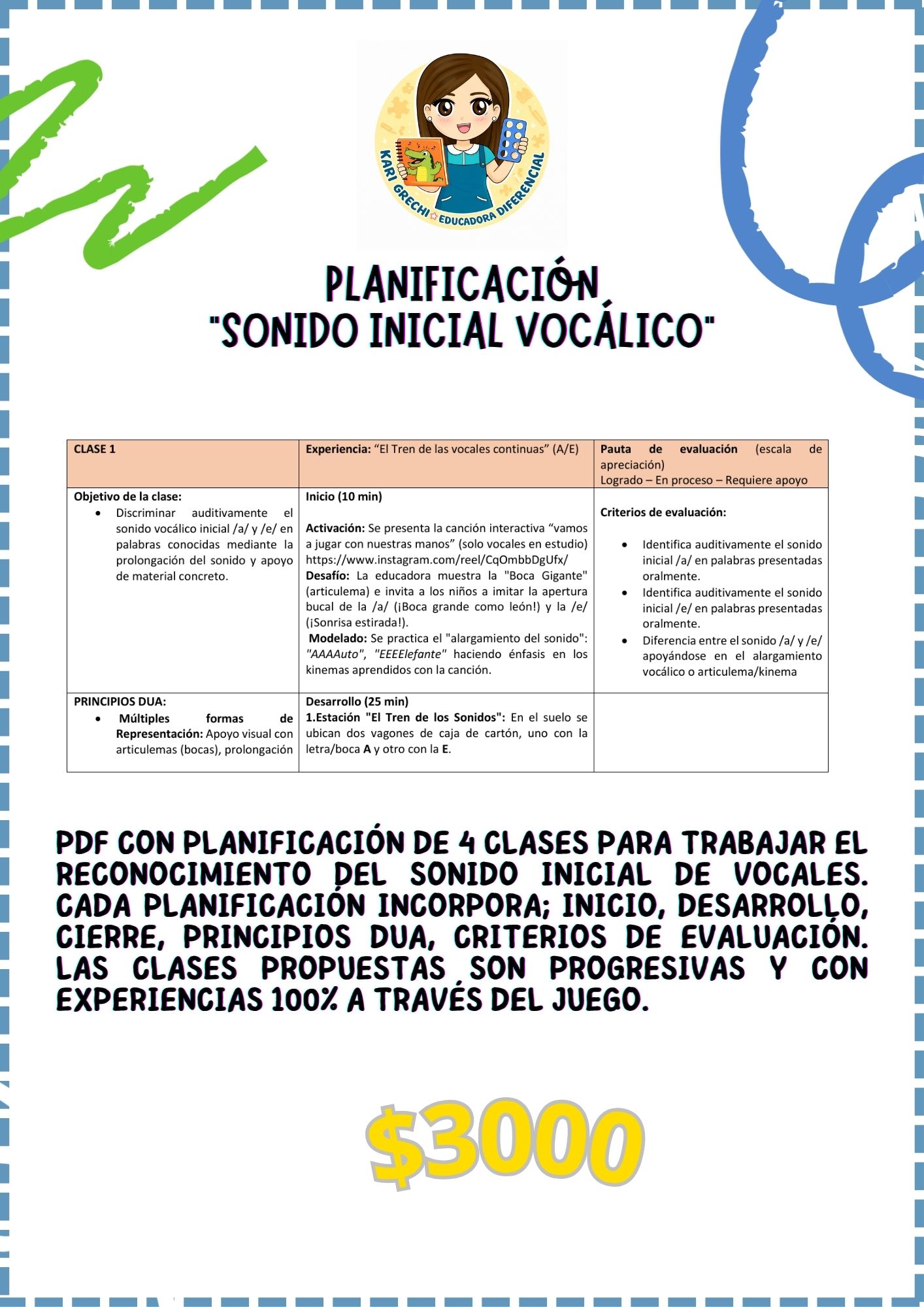 Ficha del catálogo: PLANIFICACION SONIDO INICIAL DE VOCALES