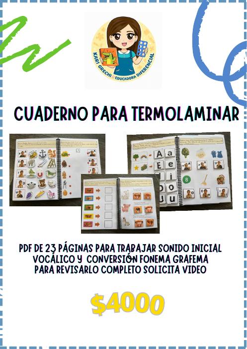 Ficha del catálogo: Cuaderno de sonido inicial vocálico para termolaminar