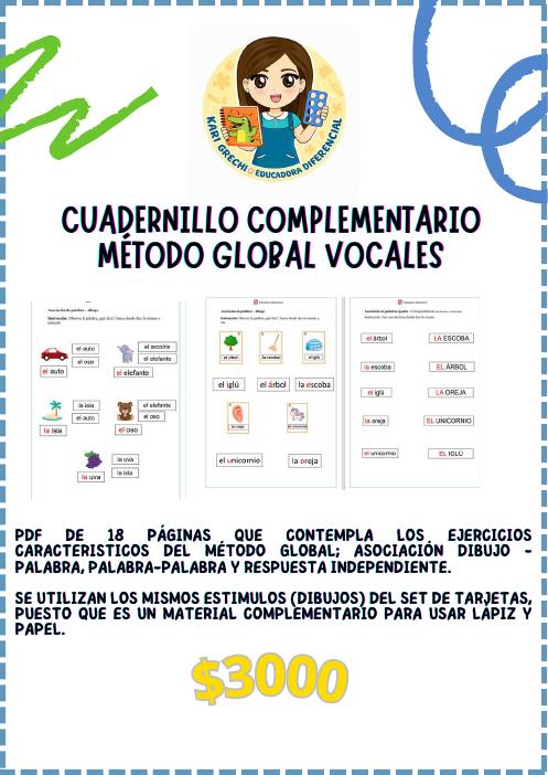 Ficha del catálogo: Cuadernillo complementario método global vocales