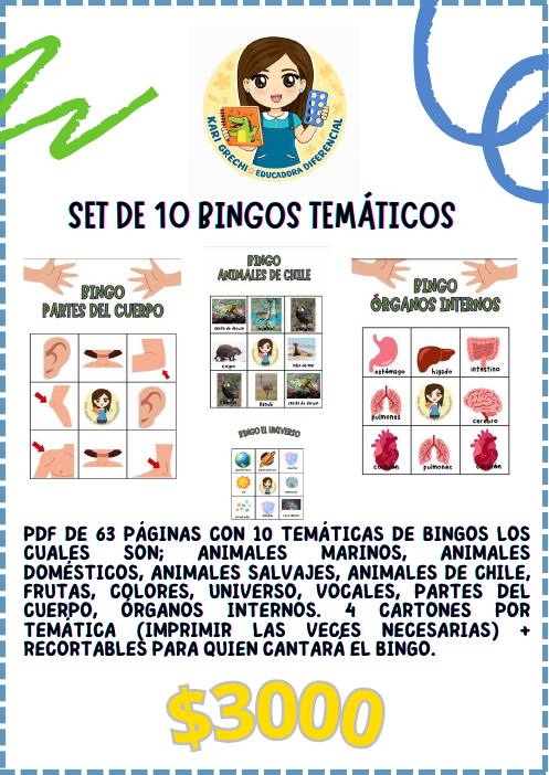 Ficha del catálogo: Set de 10 bingos temáticos